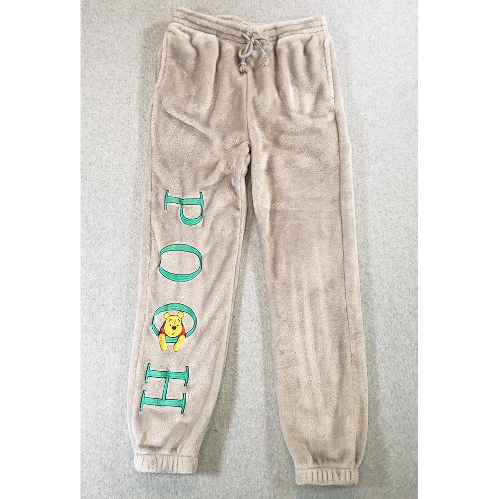 Disney Winnie the Pool Plush Jogger Sweatpants Womens Gray Size S Fleece